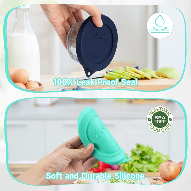 Sophico 1 Cup Round Silicone Storage Cover Lids Replacement for Anchor Hocking and Pyrex 7202-PC Glass Bowls (Container not Included) (Mint - Navy Blue) - Image 4